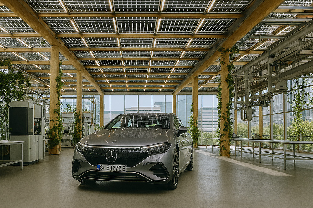 vehículo Mercedes-Benz en una fábrica sostenible